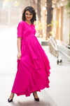 Luxe Pop Pink Bubble Georgette Maternity Flow Dress
