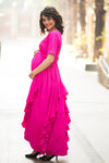 Luxe Pop Pink Bubble Georgette Maternity Flow Dress