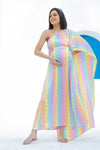 Luxe Rainbow One Shoulder Floral Maternity & Nursing Satin Dress
