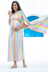 Luxe Rainbow One Shoulder Floral Maternity & Nursing Satin Dress