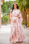 Luxe Carnation Pink One Shoulder Floral Maternity Gown