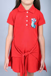 Polo Dress With Baby Dinosaur Hand Embellishment And Tie-Up Dress Silhouette