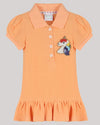Peach Polo Dress With Ruffles At Hem And Hand-Embellished Colourful Unicorn Motif