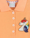 Peach Polo Dress With Ruffles At Hem And Hand-Embellished Colourful Unicorn Motif