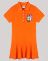 Orange Polo Dress With Drop Waist Silhouette And Daisy Duck Motif