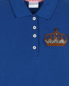 Blue Polo Dress With Front Tie-Up Knot And Hand-Embellished Crown Motif