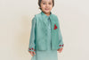 Kurta, Jacket And Pant Set- Aqua Blue- White