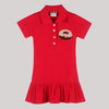 Polo Dress In Red With Ruffles At Hem And Donut Motif