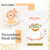 Lion Decor Cushion & Diwali Bodysuit Gift Set