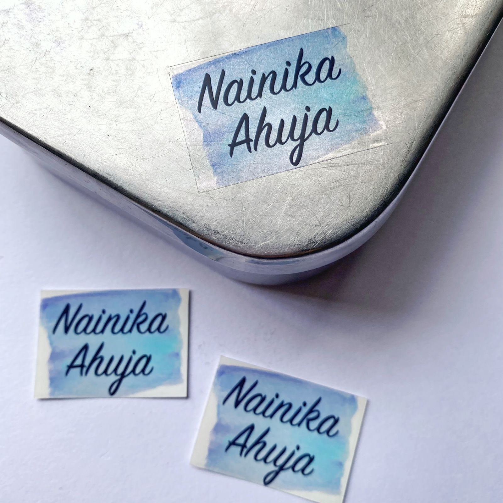 Personalised Transparent Labels | Blue Watercolour – mumma.com