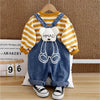 Mustard Madted Dungaree With Stripes T-Shirt