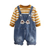 Mustard Madted Dungaree With Stripes T-Shirt
