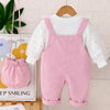 Pastel Pink Duck Dungaree With Frill T-Shirt And Matching Sling Bag