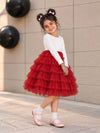 Red Pearl & Silver Bow Cardigan & White-Red Ruffle Frock, Winterwear 2 Pcs Set for Girls