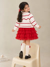 White Strawberry Cardigan & White-Red Ruffle Frock, Winterwear 2 Pcs Set for Girls