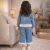 Frills & Bows Denim Jacket With Pants Co-Ord Set