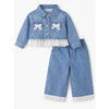 Frills & Bows Denim Jacket With Pants Co-Ord Set
