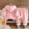 Pink Crochet Floral Frill Fleece Winter Tracksuit
