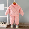 Pink Quilted High Neck Sherpa Winter 2Pcs Set