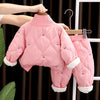 Pink Quilted High Neck Sherpa Winter 2Pcs Set