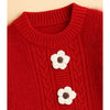 2 Pcs Red 3 Flower Sweater Top & Flare Pant