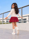Ivory Horse Cardigan & Maroon Checked Skirt, Winterwear, 2 Pcs Set for Girls