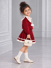 Maroon Ruffle-Collar Sweater & Pleated Skirt with Bow Pom-Pom Clip, Winterwear 2 Pcs Set for Girls