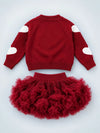 Maroon Heart & Bow Sweater with Fluffy Ruffle Skirt, Winterwear, 2 Pcs Set for Girls