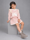 Peach Bunny Sweater & Pleated Skirt, Winterwear 2 Pcs Set for Girls