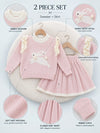 Peach Bunny Sweater & Pleated Skirt, Winterwear 2 Pcs Set for Girls