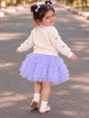 Ivory Horse Sweater & Purple Ruffle Skirt with Detachable Bow Clip, Winterwear 2 Pcs Set for Girls
