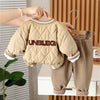 3 Pcs Set | Beige Beas Puffer Quilted Jacket, With T-Shirt & Pants