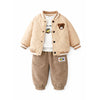 3 Pcs Set | Brown Bear Quilted Jacket, T-Shirt & Pants Set