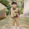3 Pcs Set | Brown Happy Ted Vest, Brown Stripes Shirt, Pants Set