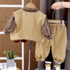 3 Pcs Set | Brown Happy Ted Vest, Brown Stripes Shirt, Pants Set