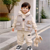 3 Pcs Set | Cream Long Ted Hoodie, Sleeveless Puffer Jacket With Pants