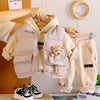 3 Pcs Set | Cream Long Ted Hoodie, Sleeveless Puffer Jacket With Pants