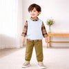 3 Pcs Set | Ivory Knit Vest, Checkered Shirt & Pants Set