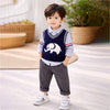 3 Pcs Set | Navy Elephant Sweater, Stripes Shirt & Pants Set