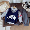 3 Pcs Set | Navy Elephant Sweater, Stripes Shirt & Pants Set