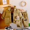 3 Pcs Set | Olive Long Ted Hoodie, Sleeveless Puffer Jacket With Pants