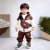 3 Pcs Set | Brown & Cream Tracksuit With And Matching Sling Bag