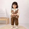3 Pcs Set | Brown Crochet Knitted Vest, With White Shirt & Matching Pants Partwear Set