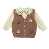 3 Pcs Set | Brown Crochet Knitted Vest, With White Shirt & Matching Pants Partwear Set
