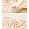 3 Pcs Set | Brown Peter Pan Collared Floral Knitted Cardigan, T-Shirt & Denims Partywear