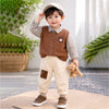 3 Pcs Set | Brown Teddy Vest, Checkered Shirt & Beige Pants
