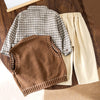 3 Pcs Set | Brown Teddy Vest, Checkered Shirt & Beige Pants