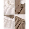 3 Pcs Set | Brown Waistcoat, White Peplum-Style Top & Wide Leg Pants Partwear Set