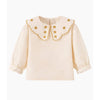 3 Pcs Set | Cream Peter Pan Collared Floral Knitted Cardigan, T-Shirt & Denims Partywear