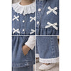 3 Pcs Set | Denim Bow Peplum- Style Top, Grey T-Shirt & Denim Wide Leg Pants